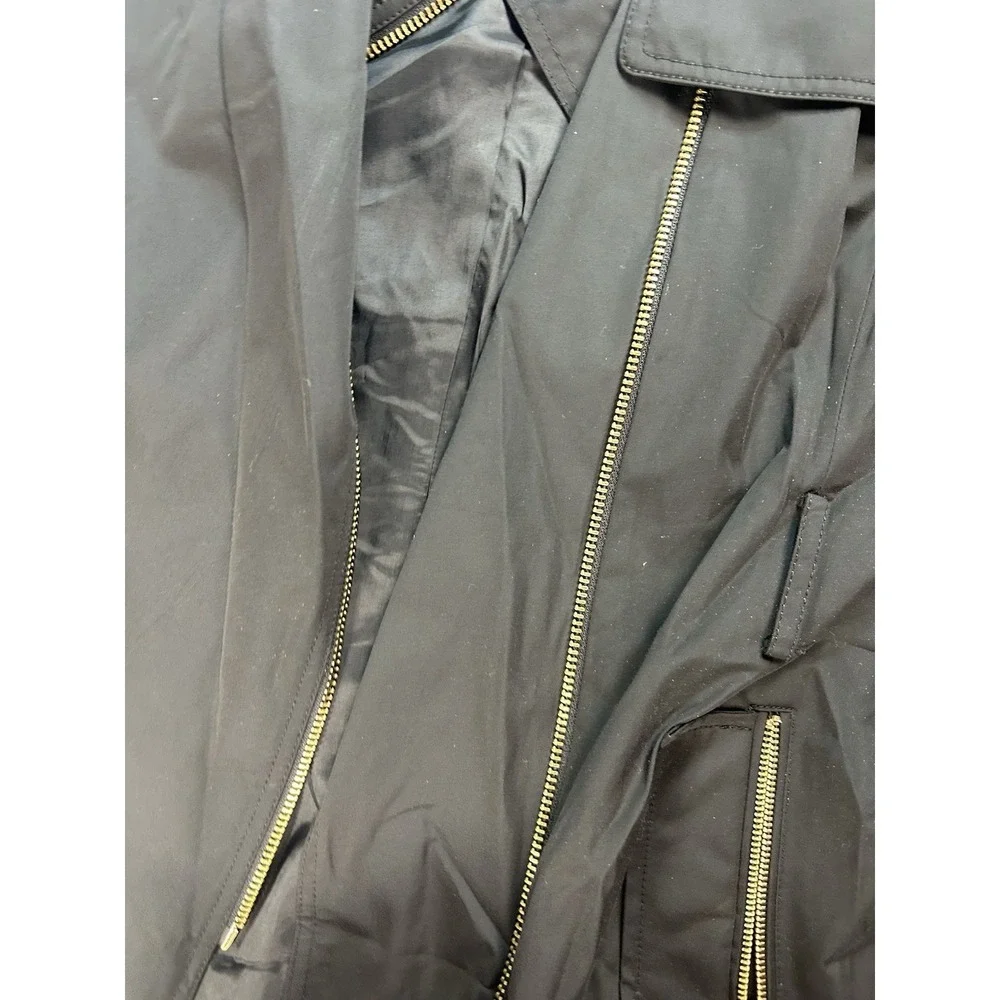 Michael Kors Black Asymmetrical Zip Trench Rain Jacket Women's L Missing Belt